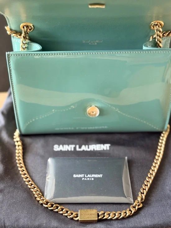 Saint Laurent Mint Green Patent Monogram Crossbody Bag - Picture 5 of 12